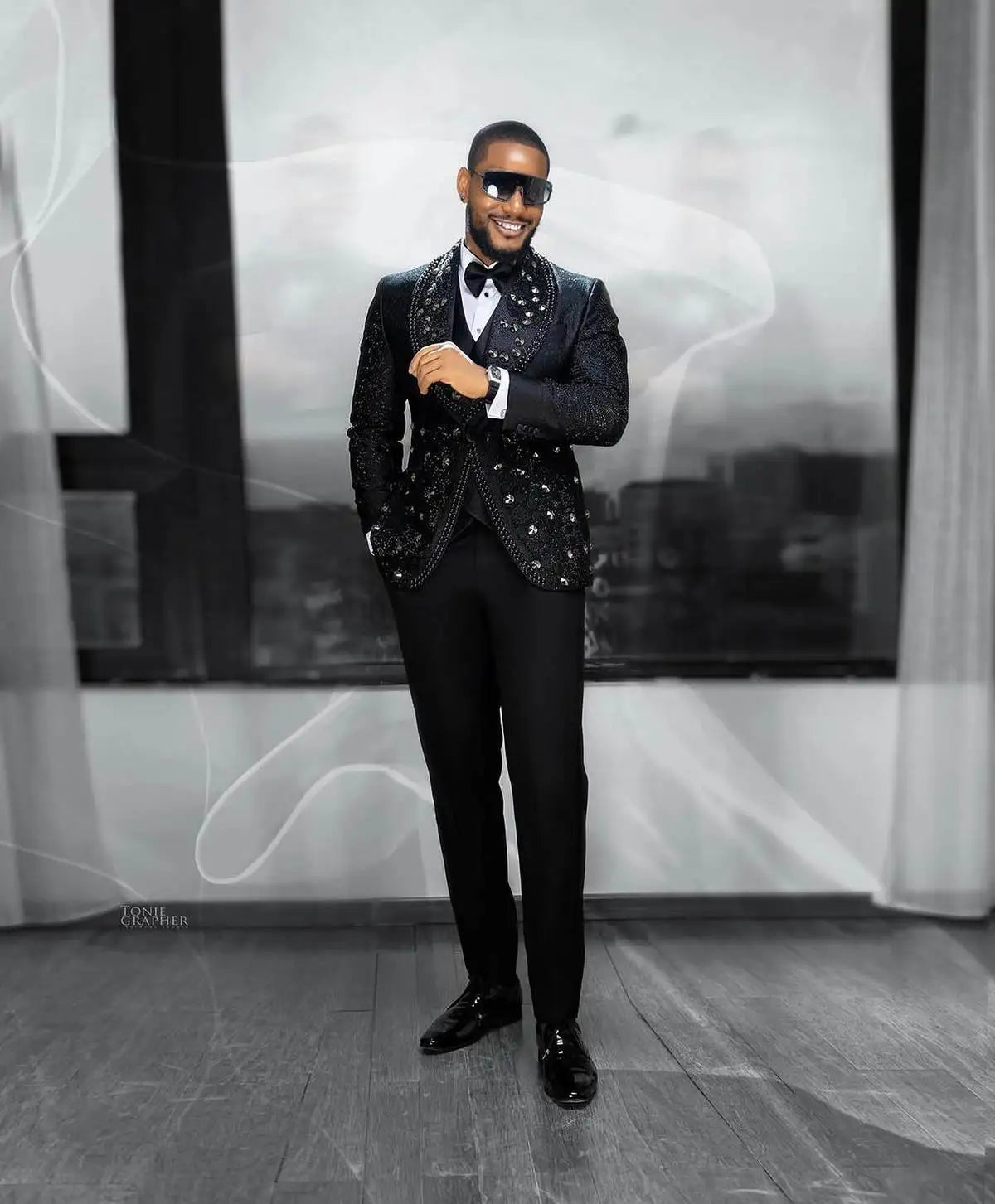 Beads Mens Wedding Tuxedos Shawl Lapel Slim Fit Groom Formal Tailored Party Birthday Wear 3 Pieces