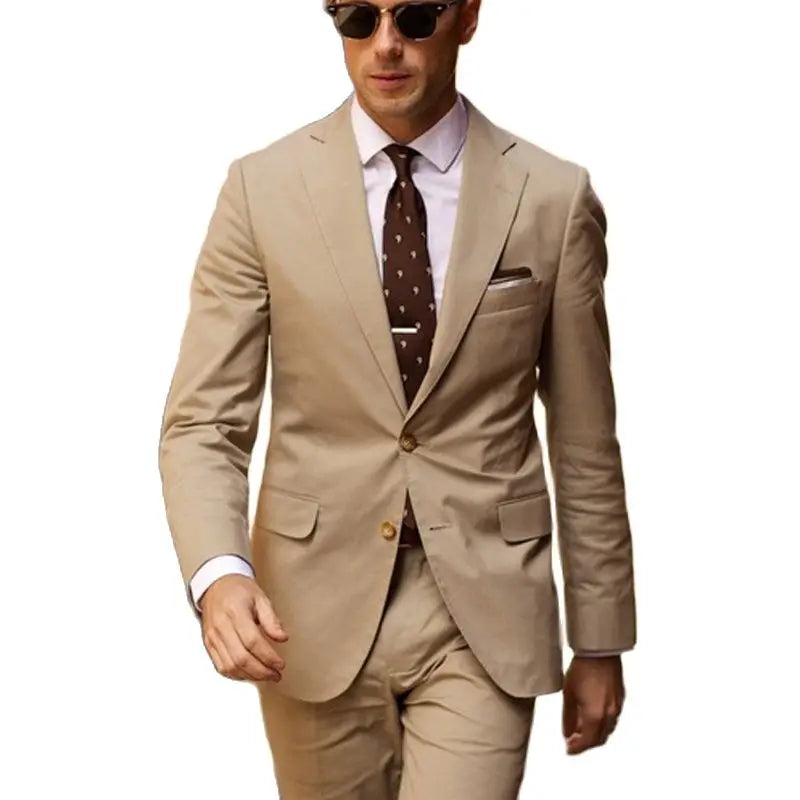 Costume de mariage beige slim fit pour homme, smoking 2 pièces, veste et pantalon, blazer dernier cri