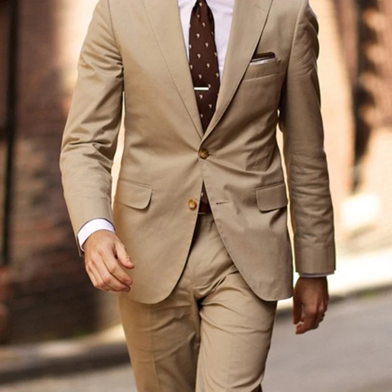 Costume de mariage beige slim fit pour homme, smoking 2 pièces, veste et pantalon, blazer dernier cri