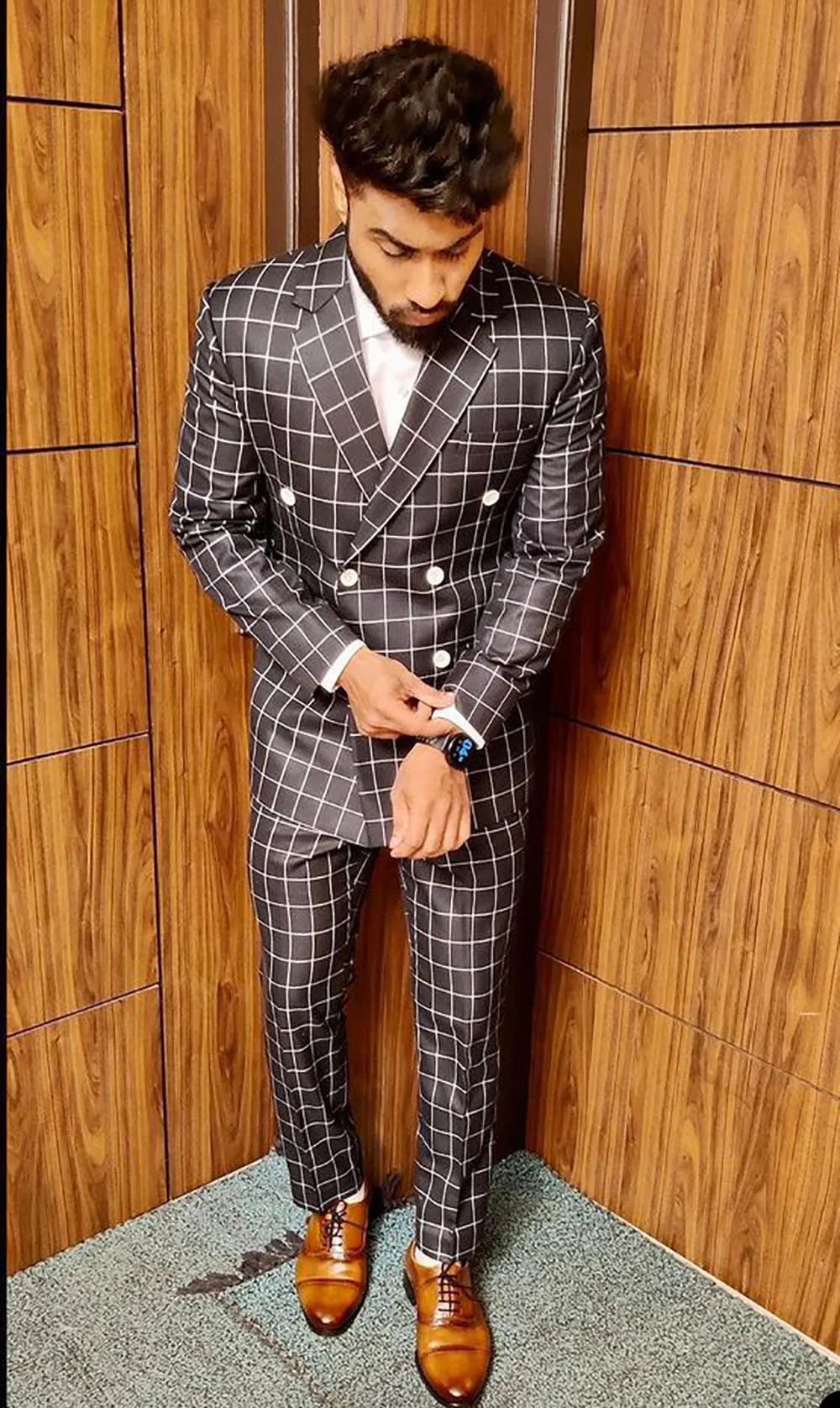 Traje negro de 2 piezas para hombre, chaqueta, pantalón, cruzado, a cuadros, para caballero, para negocios, trabajo, formal, informal, diario, graduación, a medida.