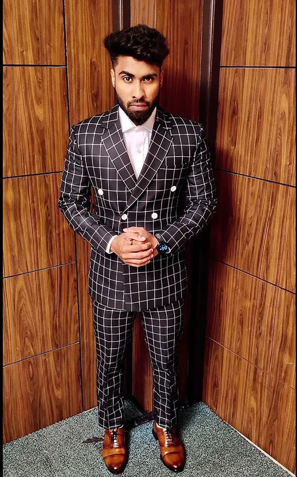 Costume 2 pièces noir pour homme, veste blazer, pantalon croisé, à carreaux, pour le travail, le travail, le formel, le quotidien, le bal, sur mesure