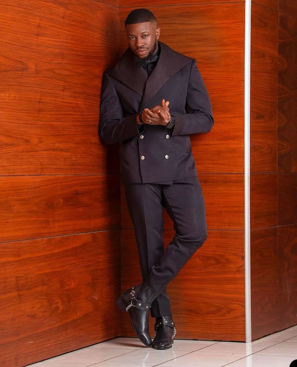 Traje negro de 2 piezas para hombre, blazer, pantalón cruzado, para caballero, para negocios, trabajo, formal, informal, diario, para graduación, a medida