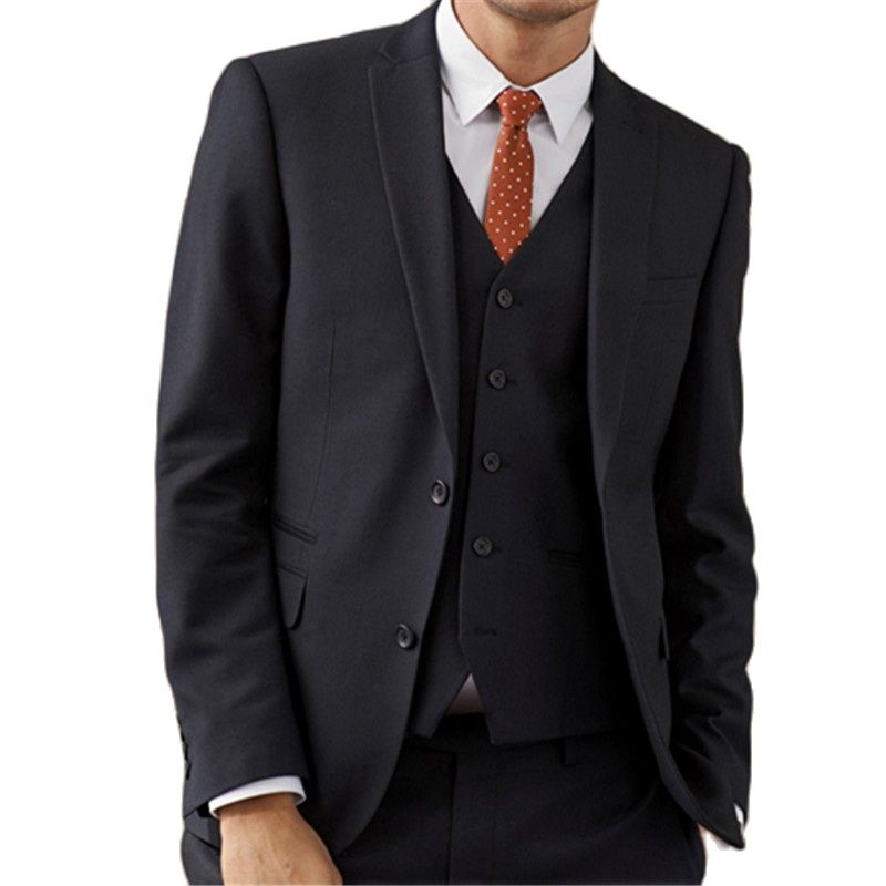 Ensemble 3 pièces noir (veste + pantalon + gilet) pour smoking formel, blazer de mariage, pantalon, revers cranté, 2 boutons, sur mesure, pour soirée 