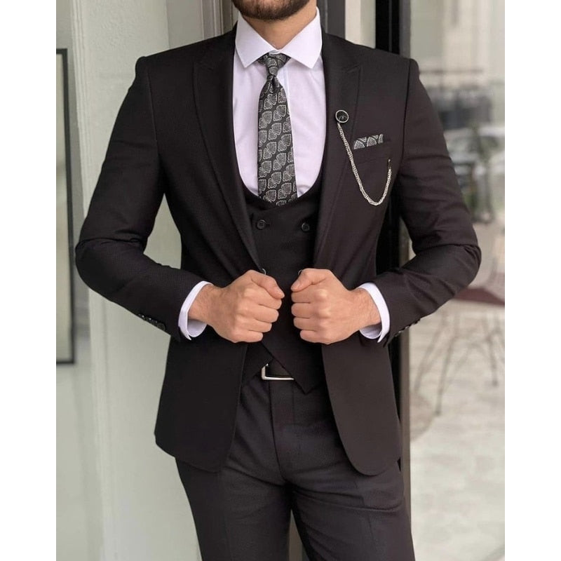 Costume homme sur mesure, blazer noir, coupe slim, 3 pièces, veste, pantalon, gilet, smoking, mariage, bal 