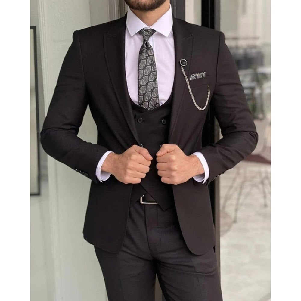Costume homme sur mesure, blazer noir, coupe slim, 3 pièces, veste, pantalon, gilet, smoking, mariage, bal 