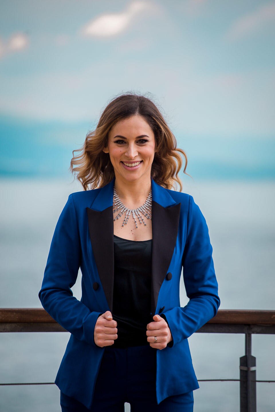 Ensemble 2 pièces noir et bleu pour femme, coupe slim, tenue de soirée, de soirée, de mariage, pour mère de la mariée 