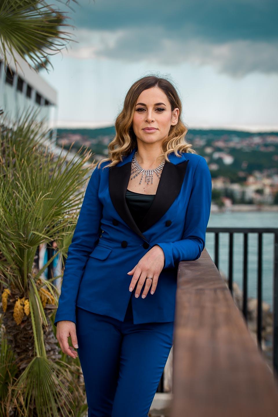 Ensemble 2 pièces noir et bleu pour femme, coupe slim, tenue de soirée, de soirée, de mariage, pour mère de la mariée 