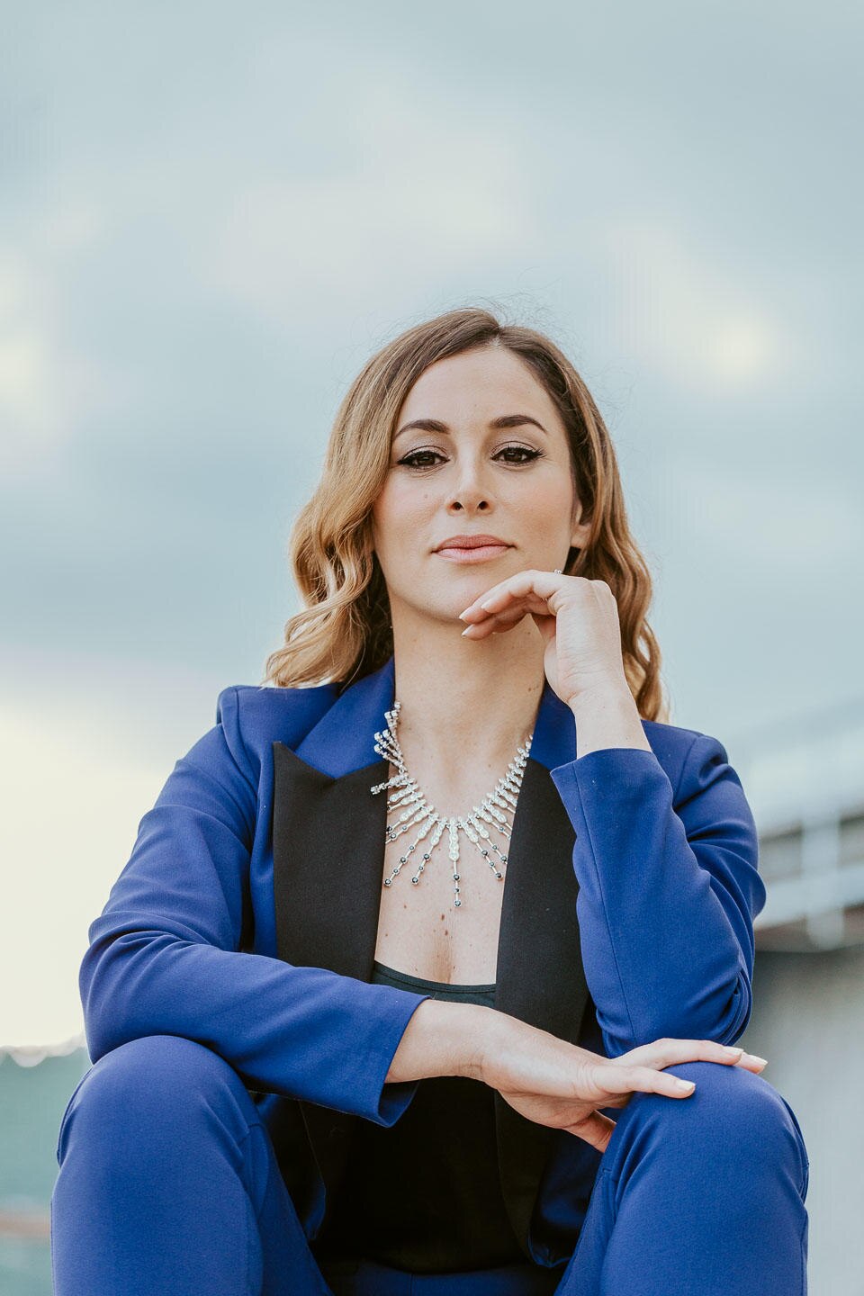 Ensemble 2 pièces noir et bleu pour femme, coupe slim, tenue de soirée, de soirée, de mariage, pour mère de la mariée 