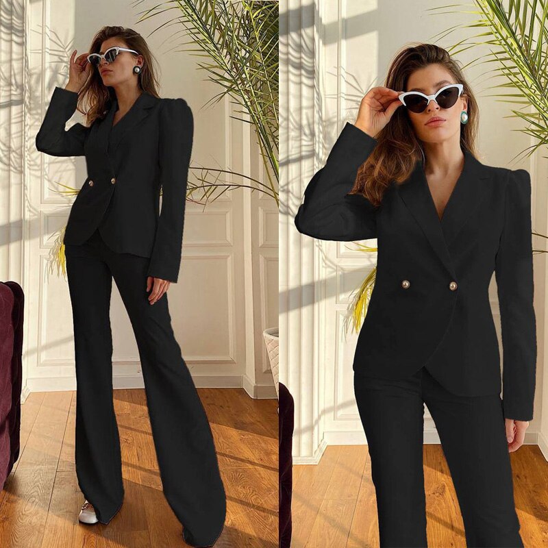 Trajes de pantalón de novia negros para mujer, esmoquin de fiesta de noche, pantalones acampanados, ropa formal de trabajo para madre de la novia para boda 