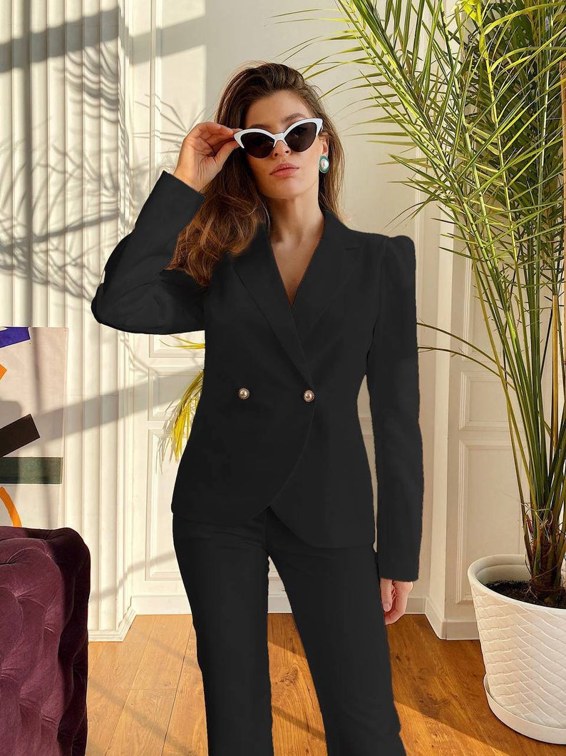 Trajes de pantalón de novia negros para mujer, esmoquin de fiesta de noche, pantalones acampanados, ropa formal de trabajo para madre de la novia para boda 