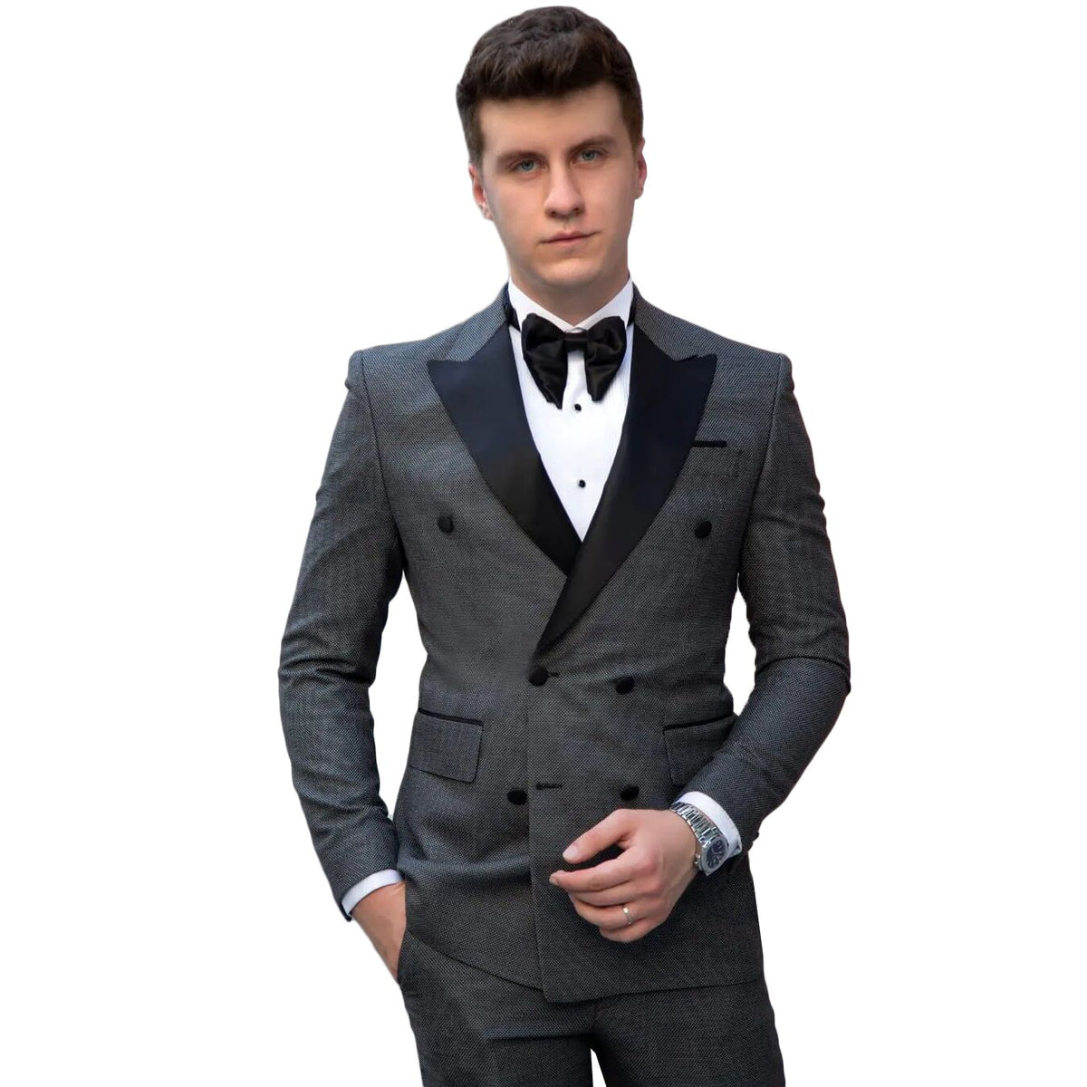 Traje de negocios negro para hombre, esmoquin de boda, doble botonadura, chaqueta y pantalón de dos piezas, trajes de novio para padrinos de boda.