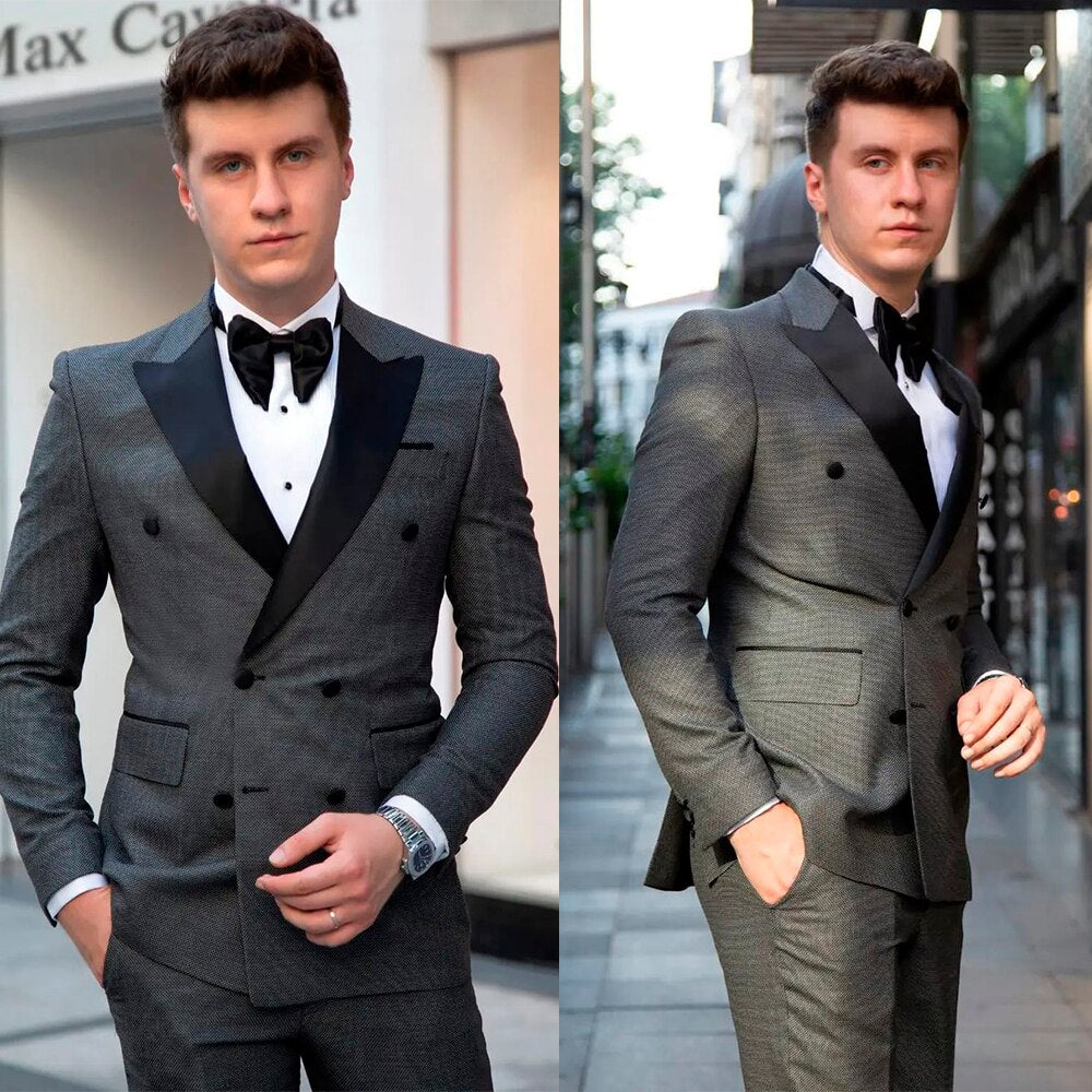 Traje de negocios negro para hombre, esmoquin de boda, doble botonadura, chaqueta y pantalón de dos piezas, trajes de novio para padrinos de boda.