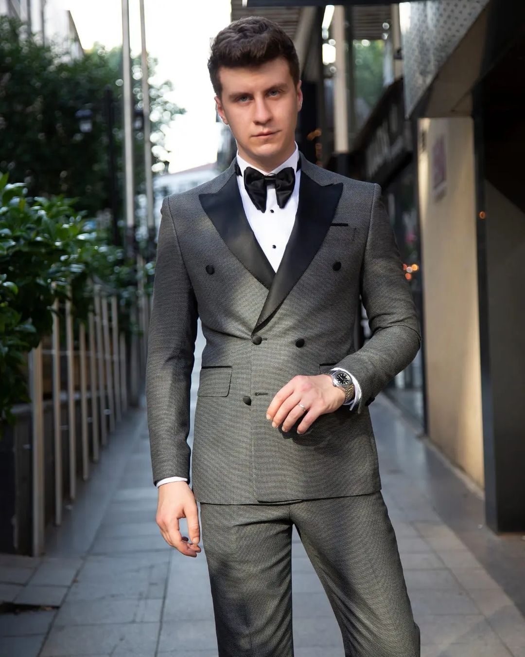 Traje de negocios negro para hombre, esmoquin de boda, doble botonadura, chaqueta y pantalón de dos piezas, trajes de novio para padrinos de boda.