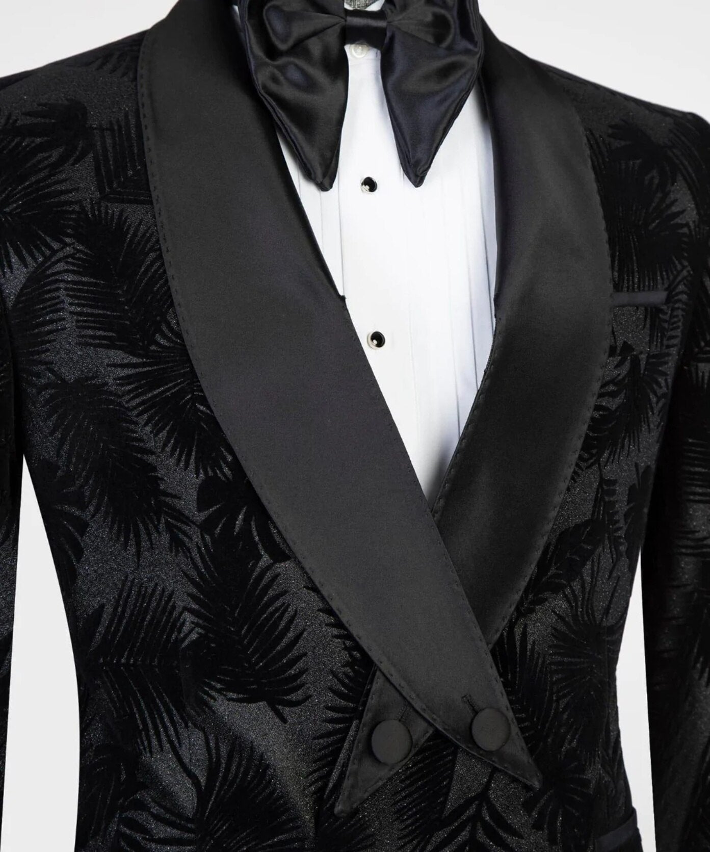Black Floral Pattern Tuxedos Shawl Lapel Groom Party Prom Coat Business Wear Outfit One Piece