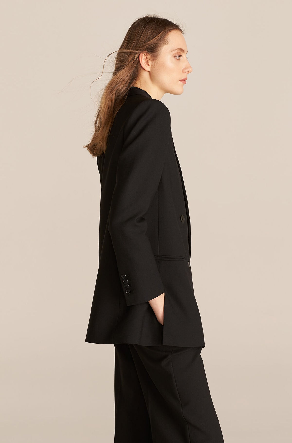 Costume de bureau noir formel pour femme, tenue de travail avec pantalon large, tenue de soirée, de bal, blazer, smoking, 2 pièces 