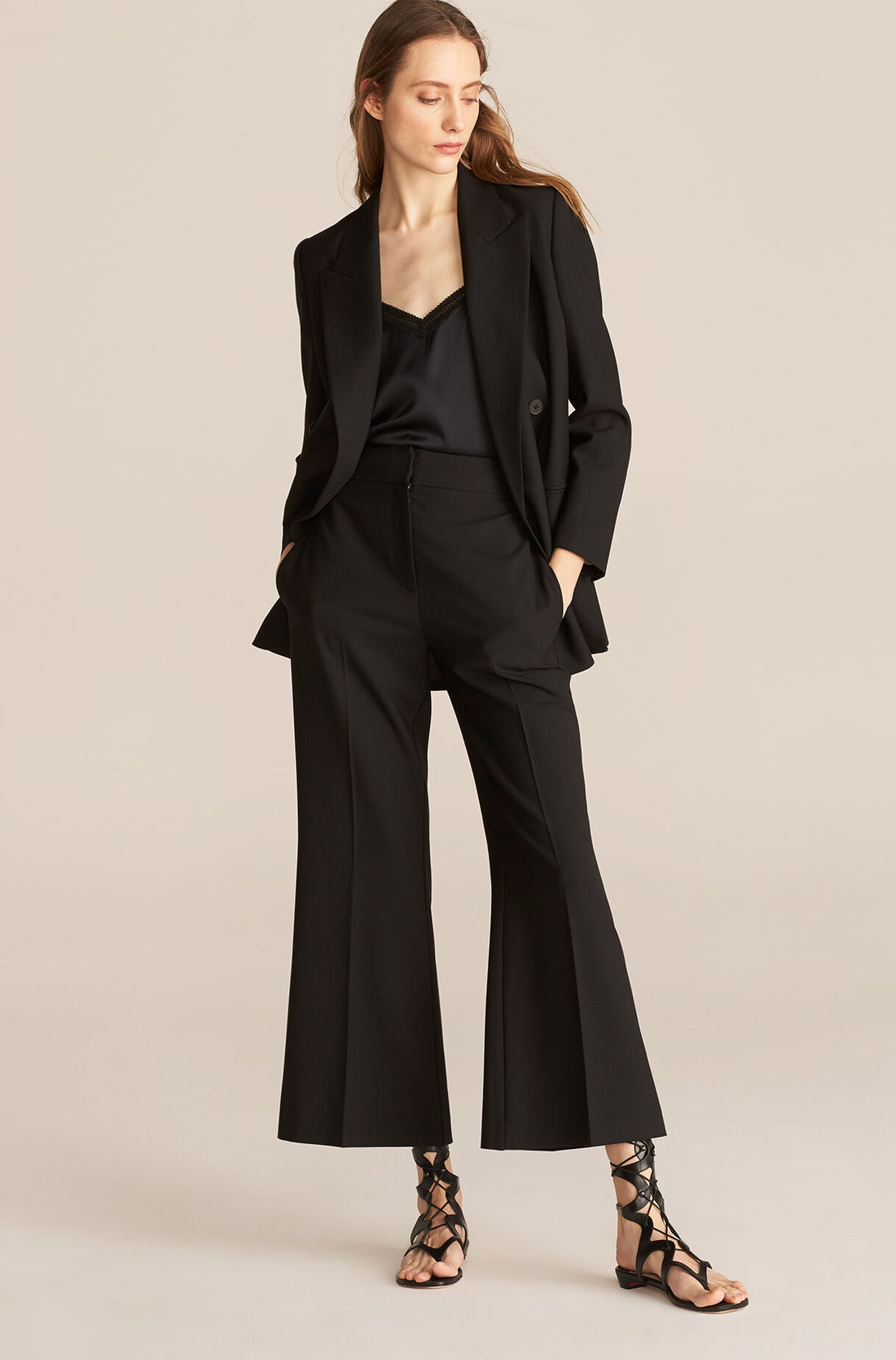 Costume de bureau noir formel pour femme, tenue de travail avec pantalon large, tenue de soirée, de bal, blazer, smoking, 2 pièces 