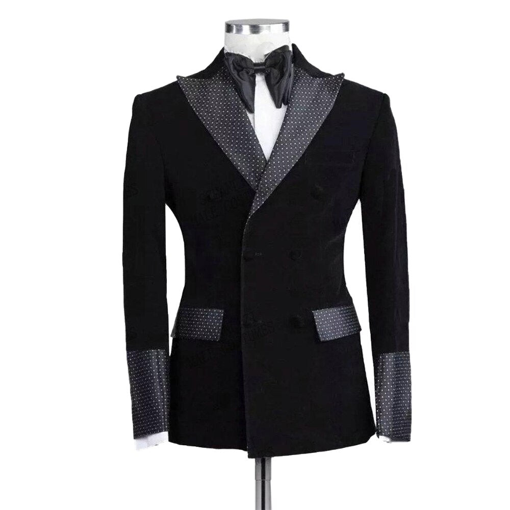 Costume homme noir avec veste et pantalon deux pièces, grande poche, style business, mariage, occasion formelle 