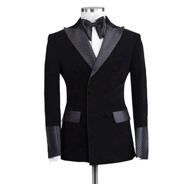 Costume homme noir avec veste et pantalon deux pièces, grande poche, style business, mariage, occasion formelle 