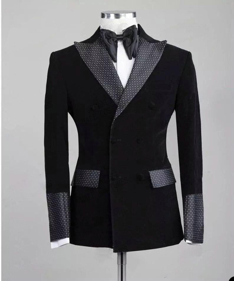 Trajes de caballero negros para hombre, de dos piezas, chaqueta y pantalón, con bolsillos grandes, para negocios, de diseño, para bodas y ocasiones formales. 
