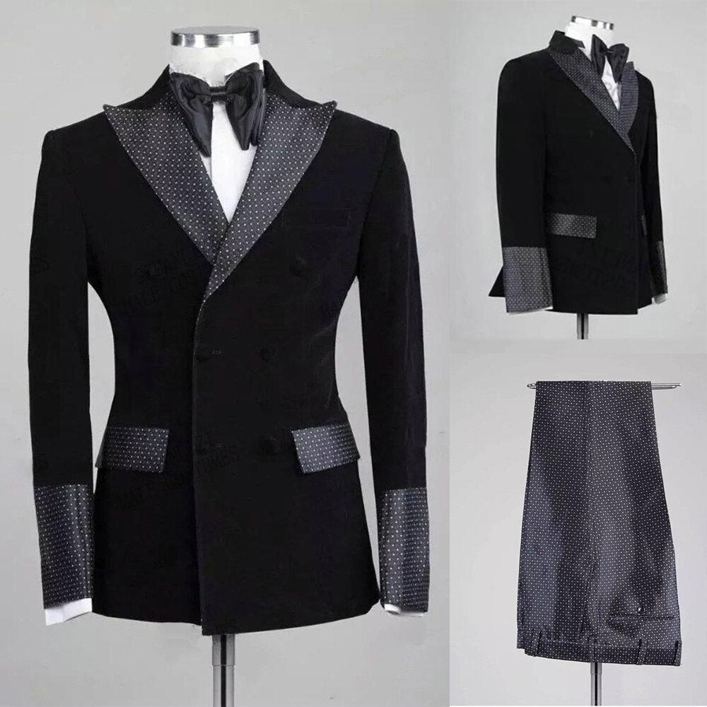 Trajes de caballero negros para hombre, de dos piezas, chaqueta y pantalón, con bolsillos grandes, para negocios, de diseño, para bodas y ocasiones formales. 