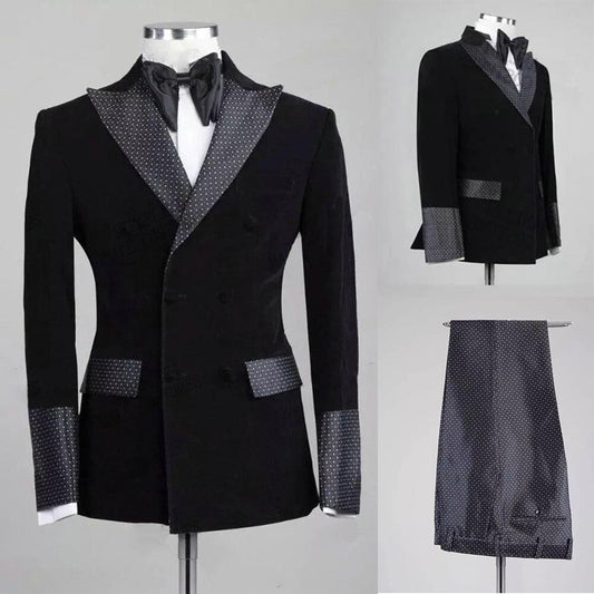 Costume homme noir avec veste et pantalon deux pièces, grande poche, style business, mariage, occasion formelle 