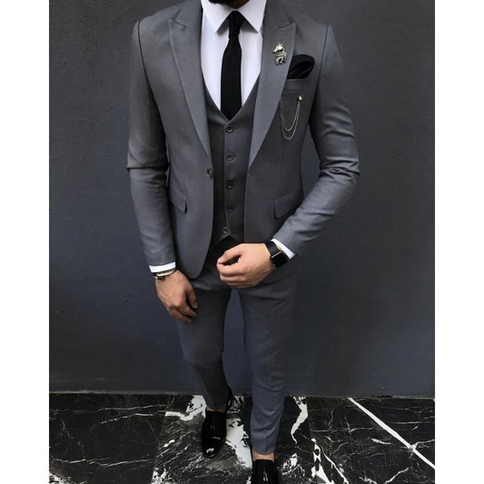 Costume classique 3 pièces pour homme, noir, gris, bleu, coupe slim, smoking de mariage, tenue de soirée, blazer, pantalon, veste d'affaires, gilet et pantalon 
