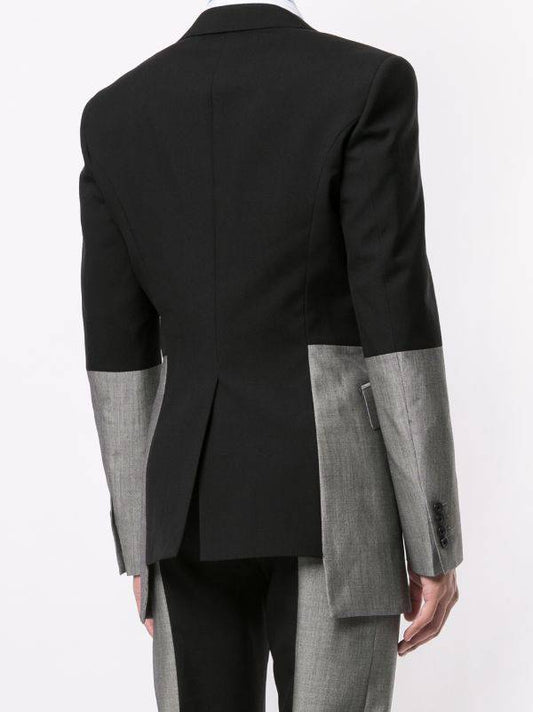 Ensemble 2 pièces noir et gris patchwork pour homme, costume, manteau, smoking, veste, pantalon, vêtements pour marié, bal, soirée, blazer formel 