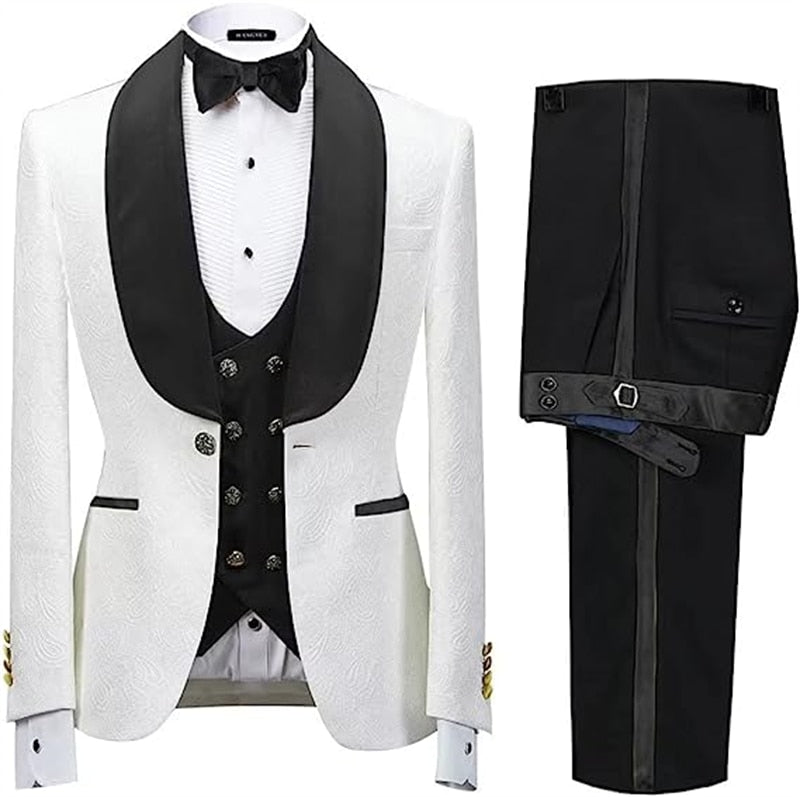 Costume homme 3 pièces en velours jacquard noir et marron, coupe slim, veste, gilet et pantalon, pour mariage d'hiver 