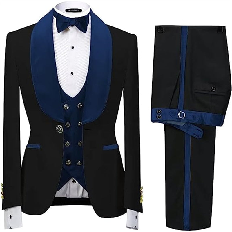 Costume homme 3 pièces en velours jacquard noir et marron, coupe slim, veste, gilet et pantalon, pour mariage d'hiver 