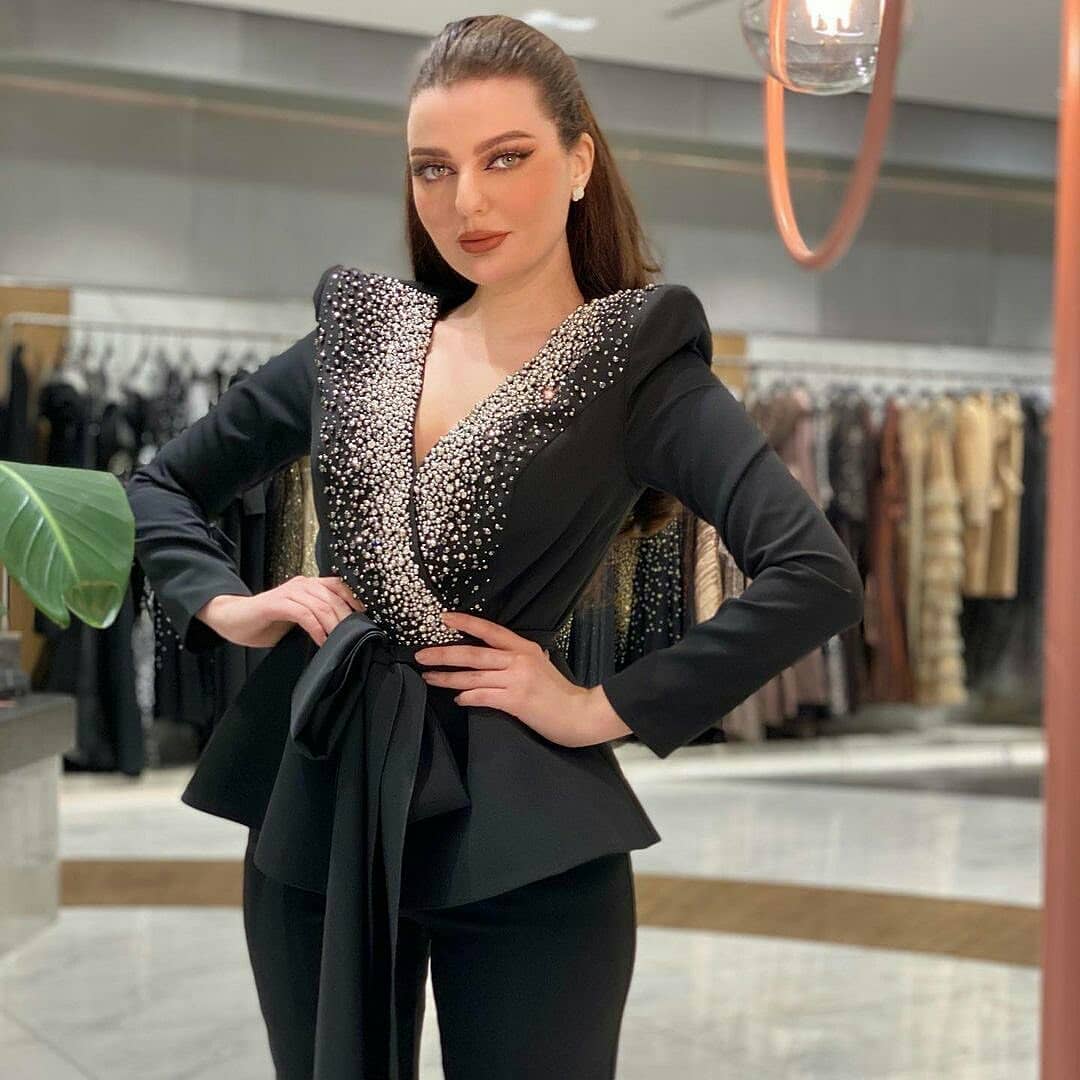 Black Luxury Women Suits For Wedding Crystals Beads Blazer With Belt+Pants Formal Evening Party Dress Tuxedos Custom Made