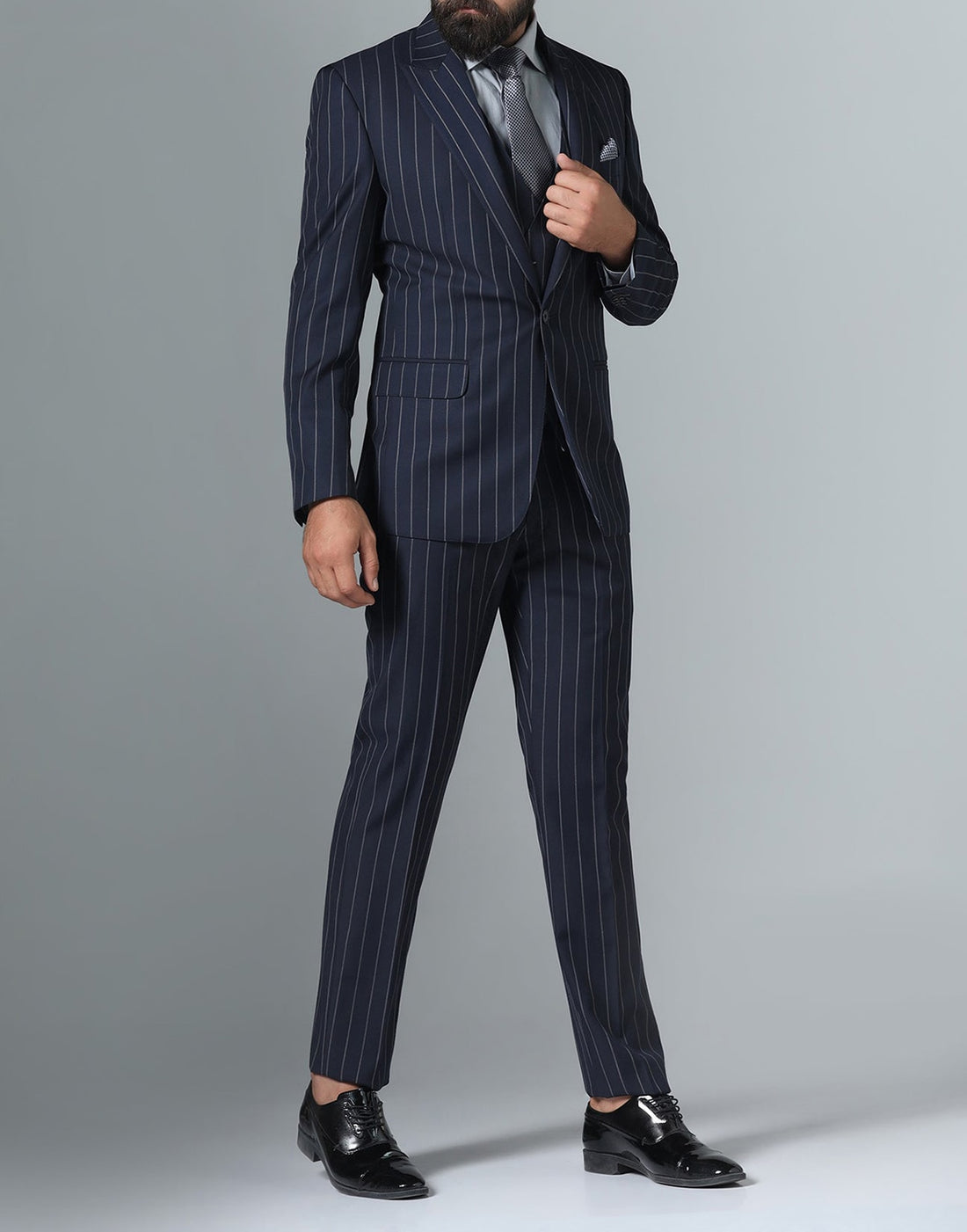 Traje negro para hombre, 3 piezas, blazer, chaleco, pantalón, botonadura sencilla, solapa de pico, esmoquin de negocios, traje de novio para boda a rayas. 