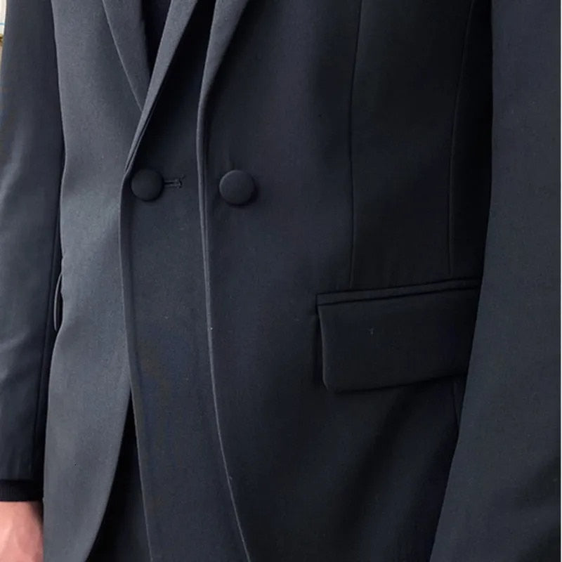 Costume homme noir 2 pièces blazer pantalon un bouton revers pointu affaires formel coupe slim mariage marié costume sur mesure homme 
