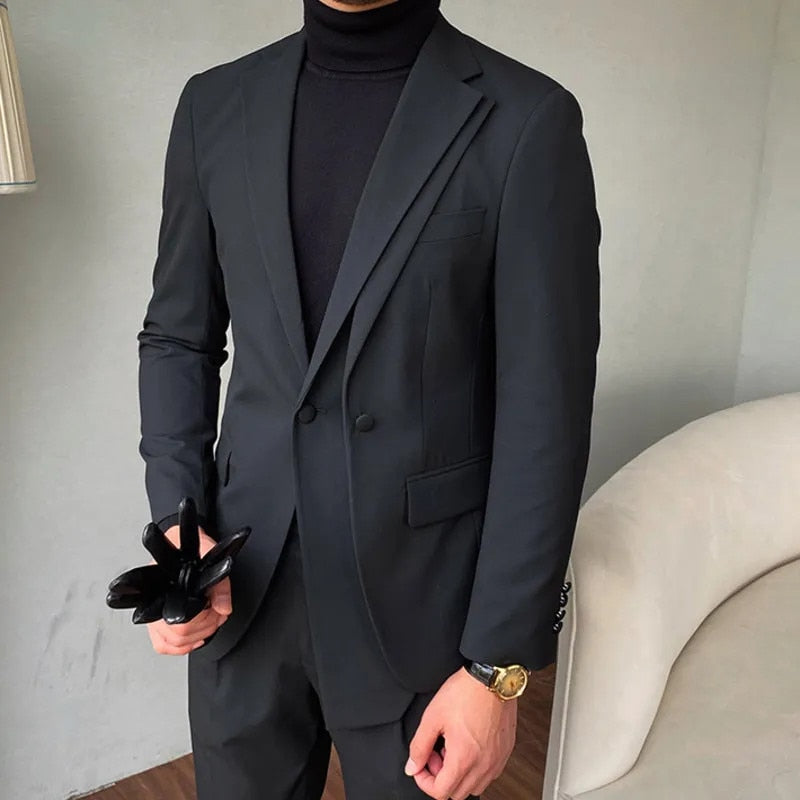 Costume homme noir 2 pièces blazer pantalon un bouton revers pointu affaires formel coupe slim mariage marié costume sur mesure homme 