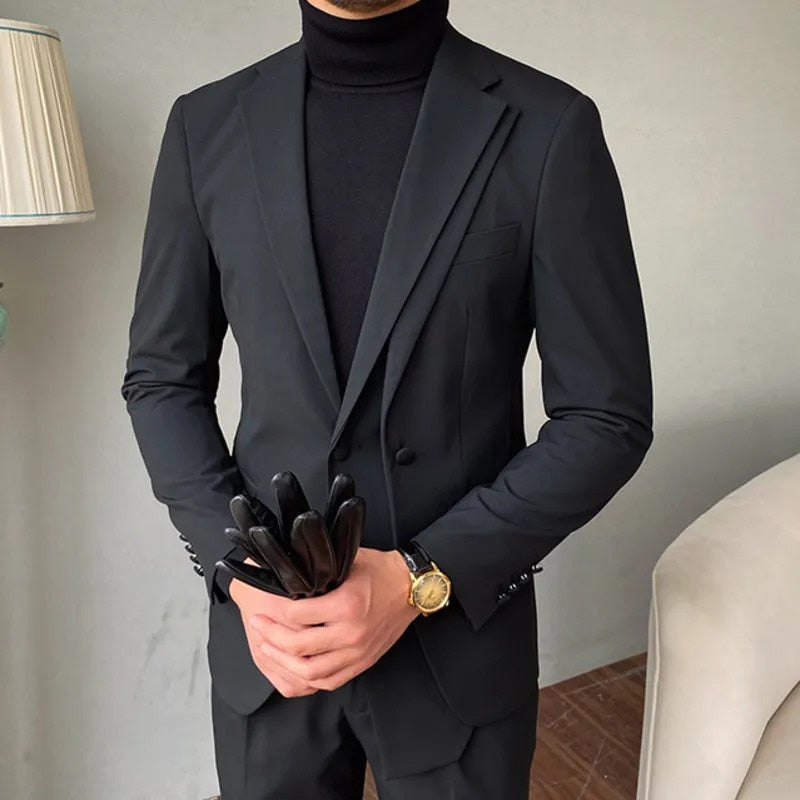 Costume homme noir 2 pièces blazer pantalon un bouton revers pointu affaires formel coupe slim mariage marié costume sur mesure homme 