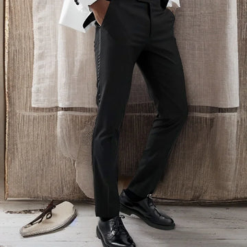 Men's Classic Fit Black Dress Pants with Flat Front and Slim Leg Design