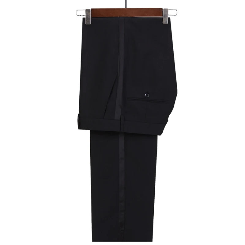 Pantalones de vestir negros de corte clásico para hombre con frente plano y diseño de pierna estrecha 