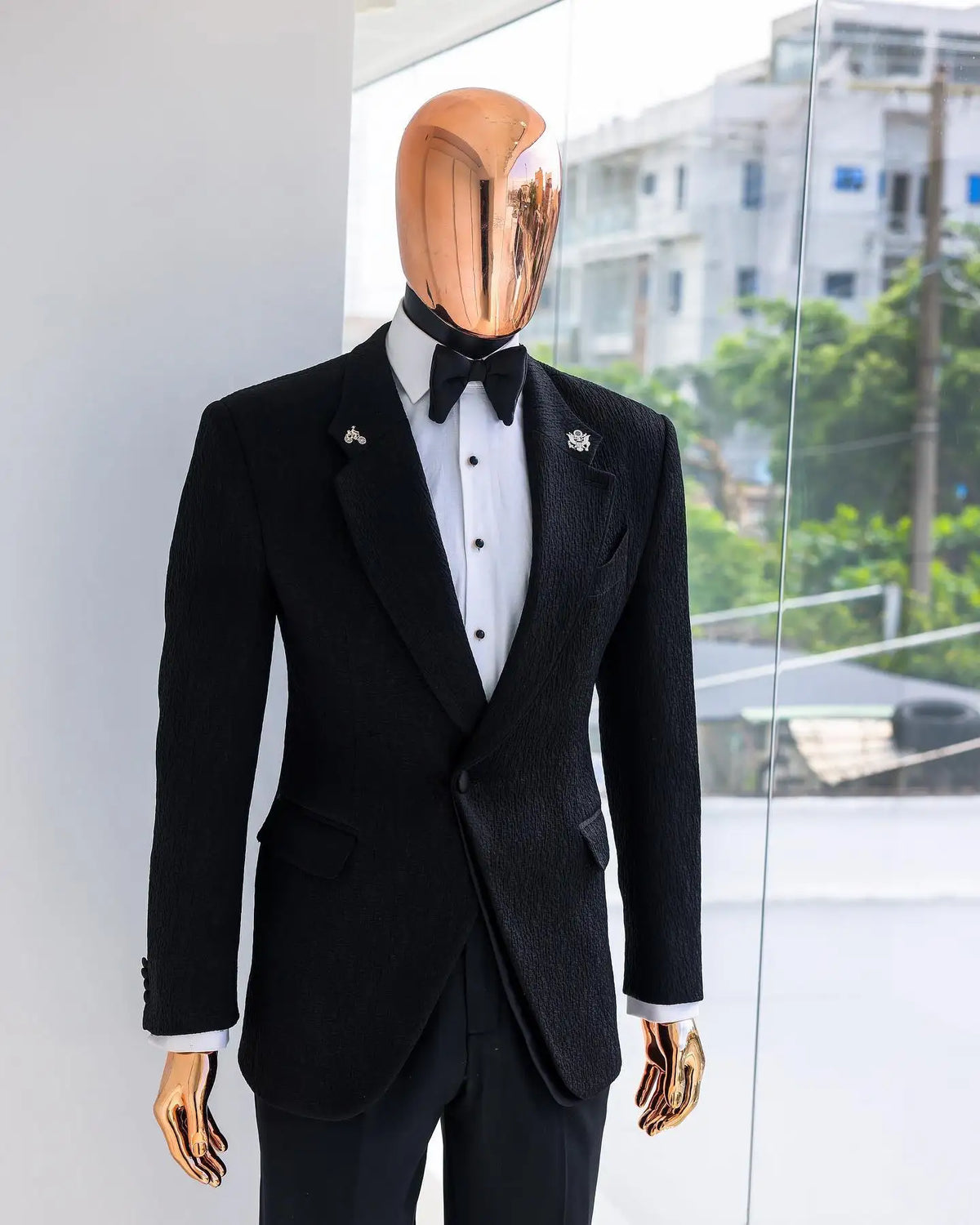 Black Men's Suits Tailored 2 Pieces Jacquard Blazer Pants One Button Peaked Lapel Wedding Formal Work Wear Custom Made Plus Size