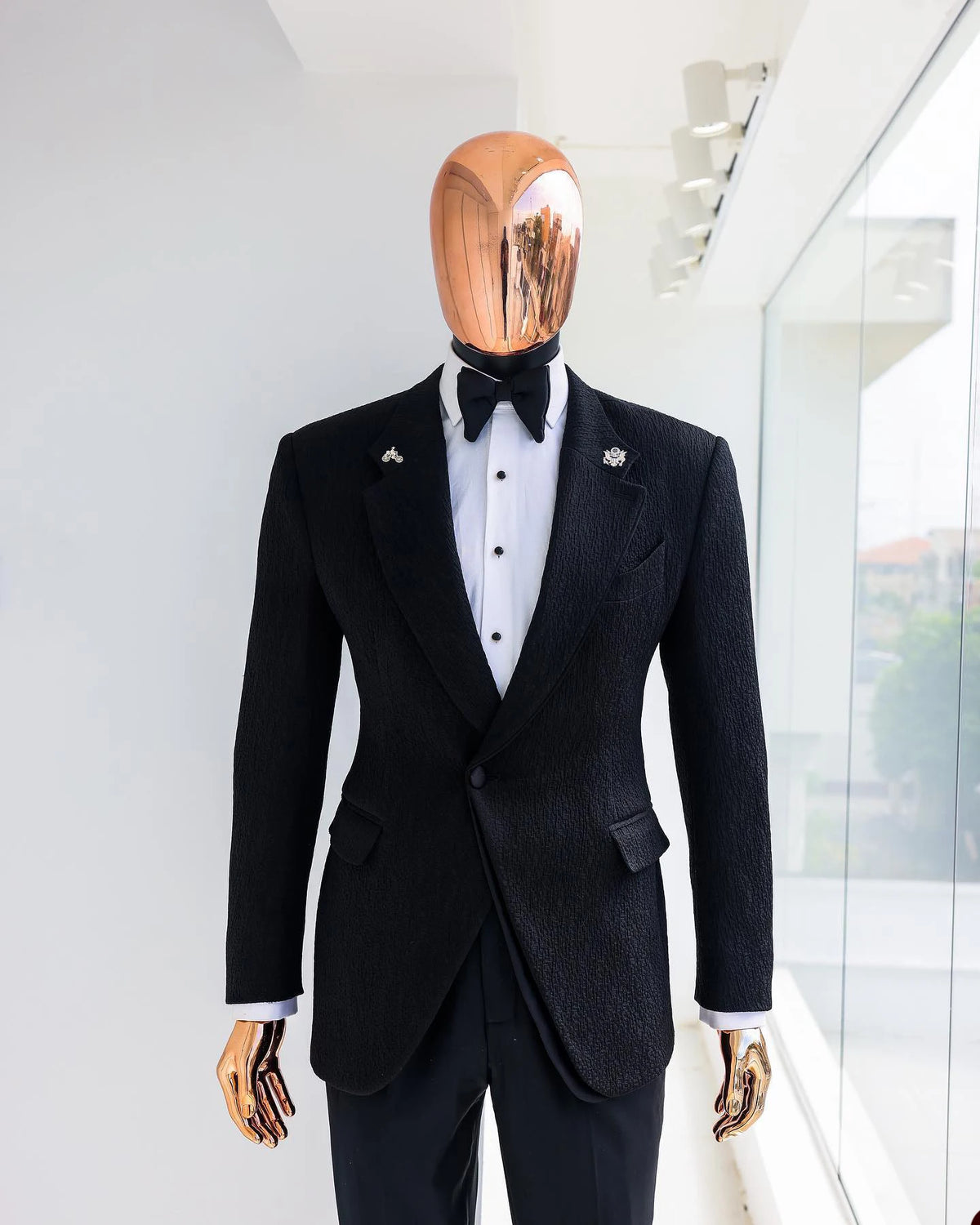 Black Men's Suits Tailored 2 Pieces Jacquard Blazer Pants One Button Peaked Lapel Wedding Formal Work Wear Custom Made Plus Size
