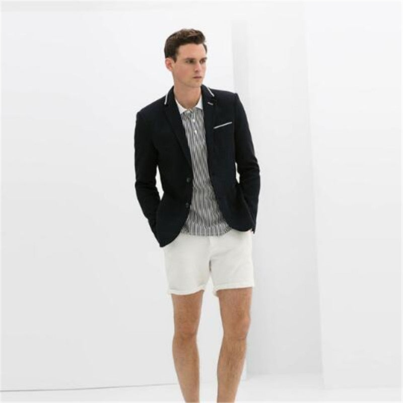 Black Men Blazer Jacket Slim Fit Tuxedo Short White Man Suit with Pants Terno Men Summer Groom Wear Suits Sets