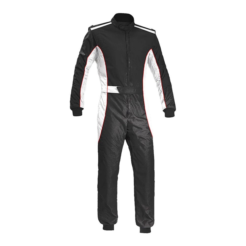 Black and White Racing Jumpsuit with Red Accents for Men