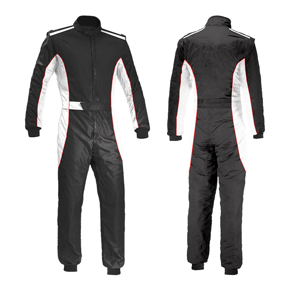 Mono de carreras en blanco y negro con detalles rojos para hombre
