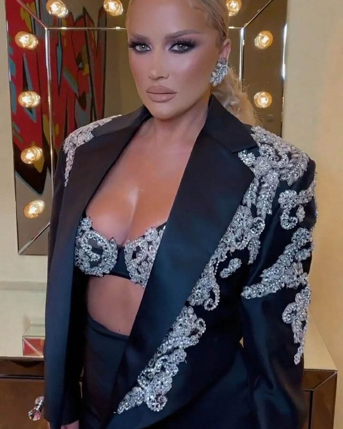 Costume blazer noir pour femme, 3 pièces, avec appliques de perles, tenue de soirée, smoking, tenue de cérémonie pour la mère de la mariée 