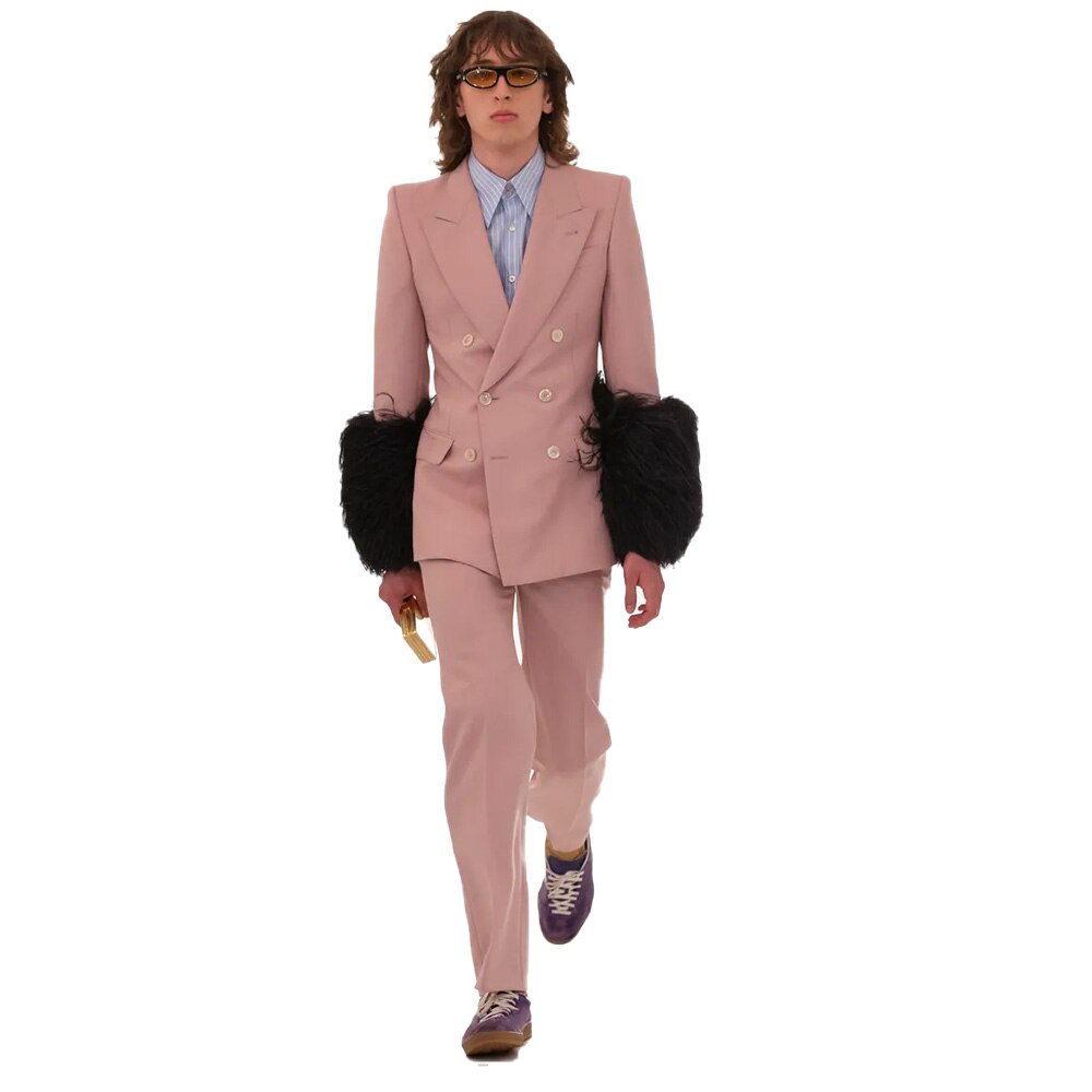 Costume noir en plumes d'autruche pour femme, smoking sur mesure, blazer slim, tenue de soirée pour mariage (veste + pantalon) 