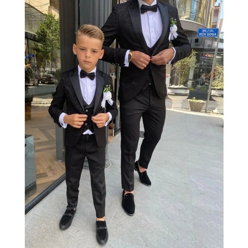 Costume de soirée noir pour garçon, smoking pour homme, pour mariage, bal de promo, 3 pièces, veste, gilet et pantalon