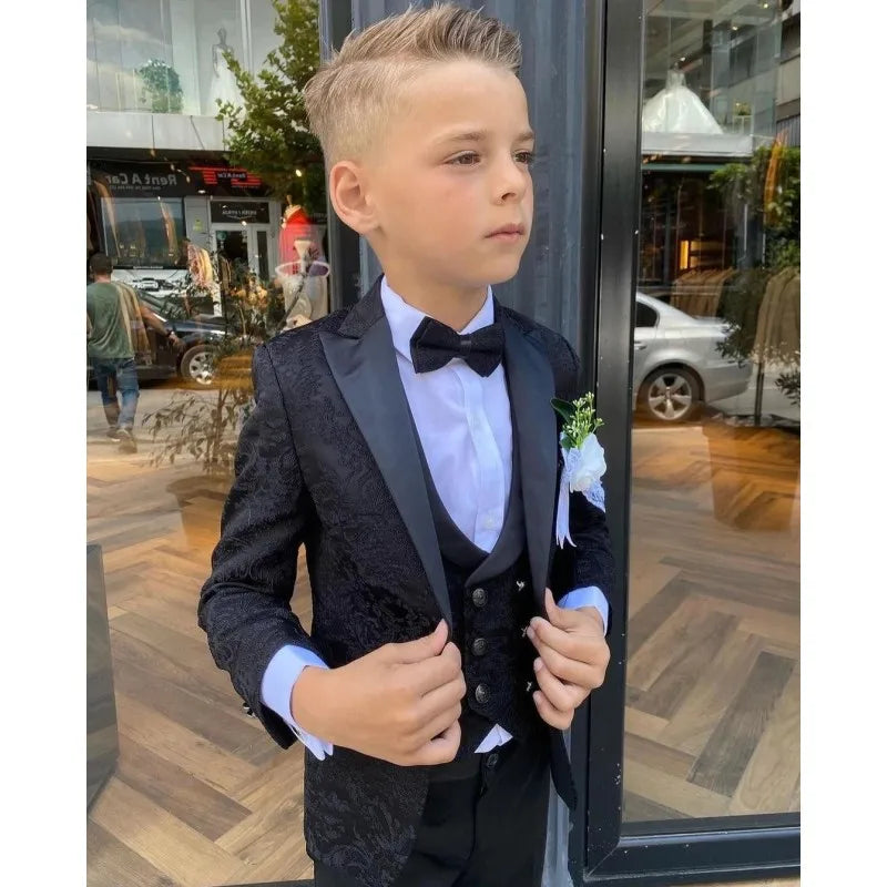 Costume de soirée noir pour garçon, smoking pour homme, pour mariage, bal de promo, 3 pièces, veste, gilet et pantalon