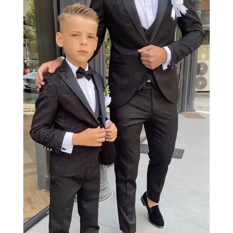 Trajes formales con estampado negro para niño, trajes de cena para hombre, esmoquin para novio, para boda, fiesta de graduación, traje de 3 piezas, chaqueta, chaleco y pantalón.