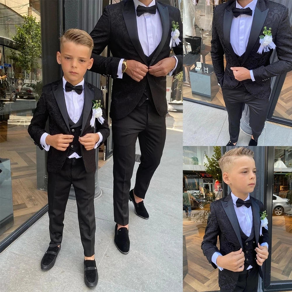 Costume de soirée noir pour garçon, smoking pour homme, pour mariage, bal de promo, 3 pièces, veste, gilet et pantalon