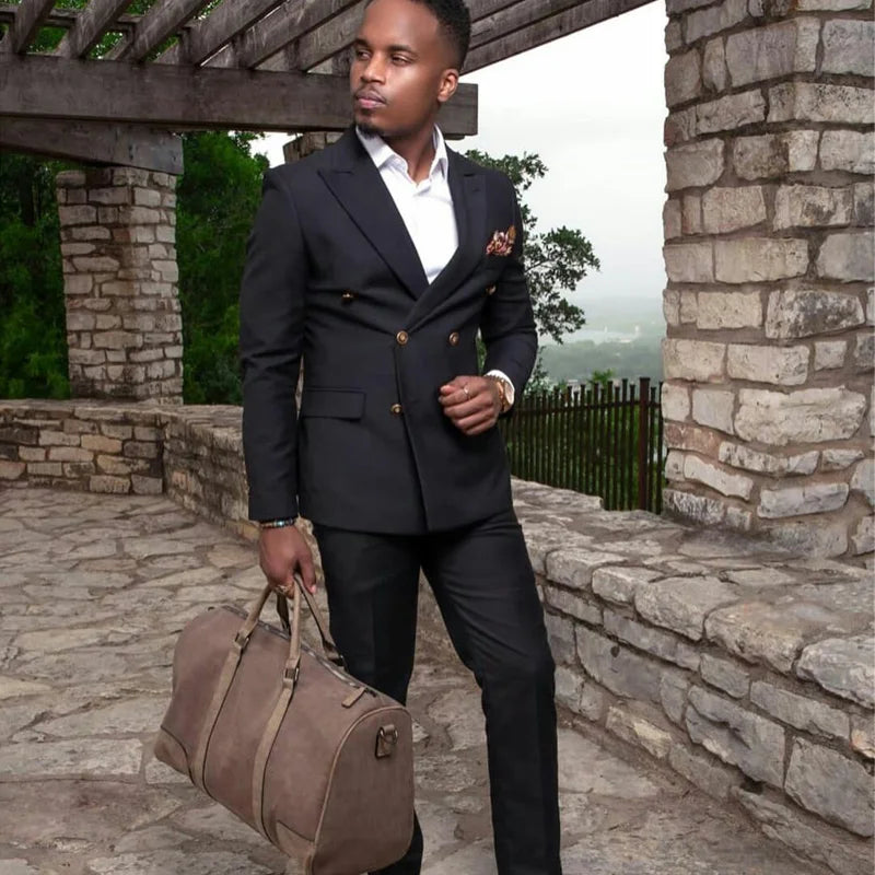 Smoking de marié noir grande taille à double boutonnage pour homme, pantalon de marié, veste blazer sur mesure (veste + pantalon)