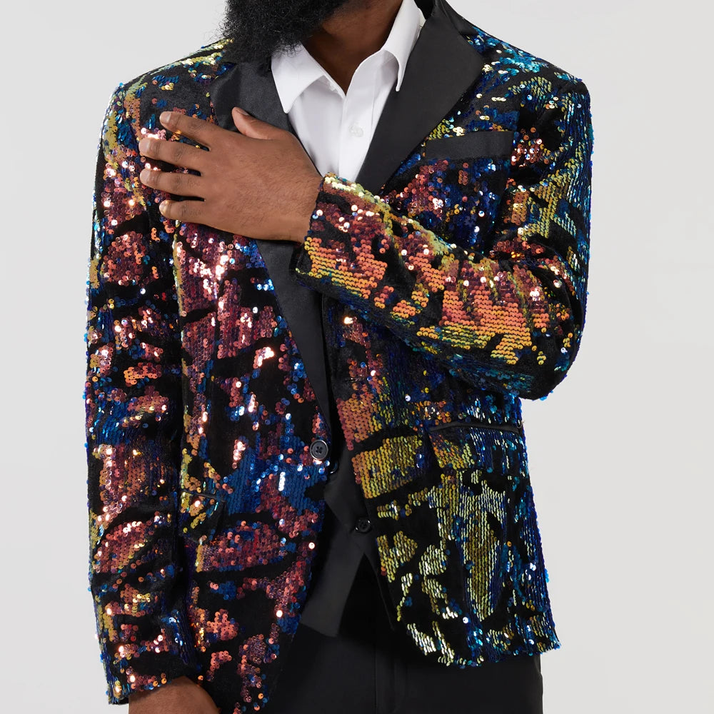 Veste de costume noire à paillettes et col châle pour homme, à un bouton, scintillante, pour discothèque, bal, DJ, vêtements de scène pour chanteurs