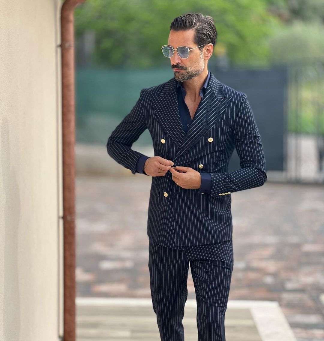 Costume classique à rayures noires pour homme, croisé, deux pièces, veste et pantalon, sur mesure, de créateur, pour occasion formelle 